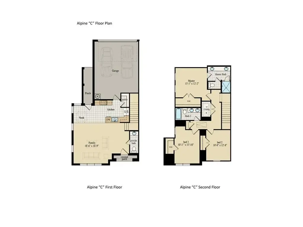 Alpine 'C' floor plan, first and second floor layouts
