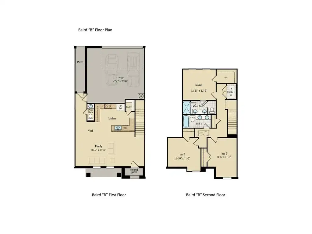 Baird 'B' floor plan, first and second floor layouts