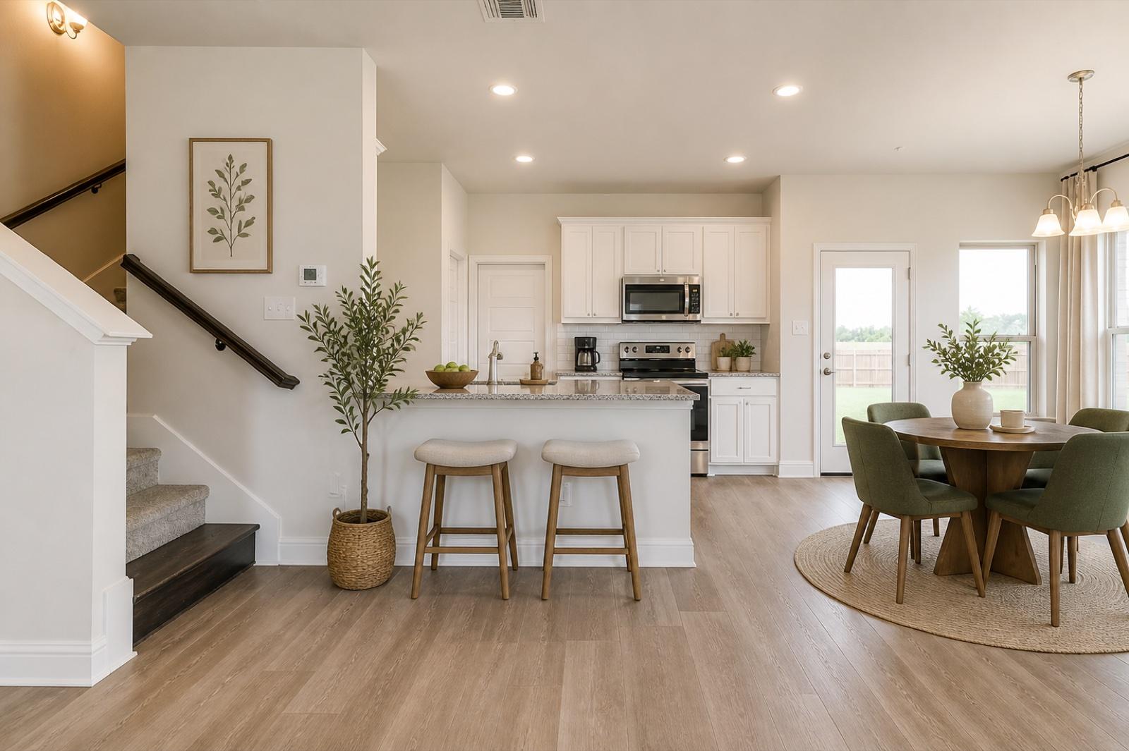 Charleston Townhomes interior, open-plan kitchen and dining